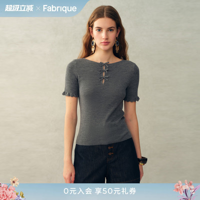 Fabrique羊毛蝴蝶结镂空短袖上衣