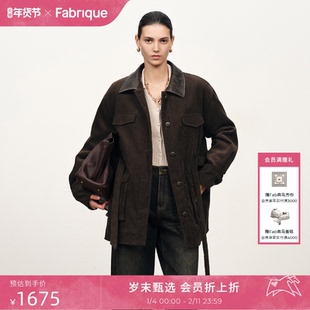 Fabrique纯棉灯芯绒擦色翻领收腰猎装夹克棉服外套女2025年冬新品