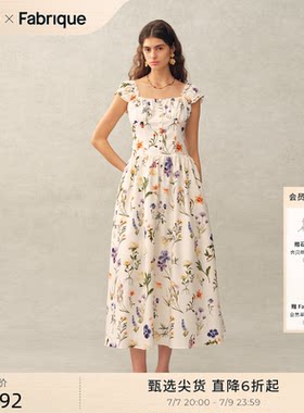 Fabrique 小苍兰印花桑蚕丝棉弹力肩带法式连衣裙2026年春夏新品