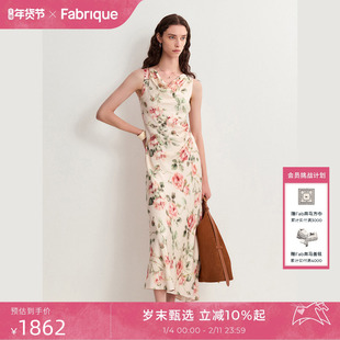 Fabrique午后恋人玫瑰印花桑蚕丝荡领无袖连衣裙女2025夏季新品