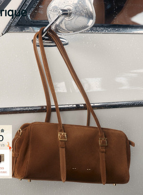 Fabrique Monti波士顿长款焦糖棕色绒面牛皮单肩法棍腋下包中号女