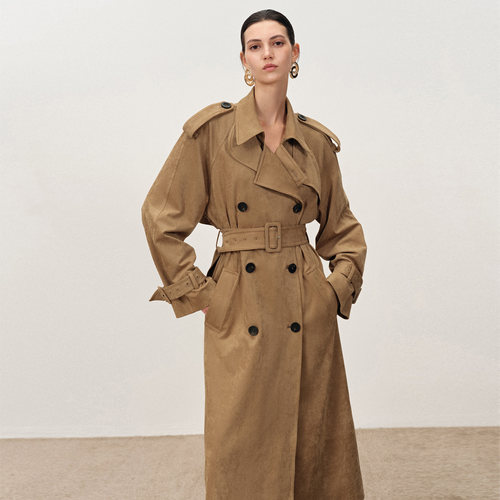 Fabrique仿麂皮长款风衣外套女