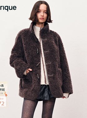 【秀场同款】Fabrique正反两穿牛角可颂棕色泰迪环保皮草夹克外套