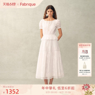 【小羊同款】Fabrique纯真年代纯棉收腰绣花蕾丝法式假两件连衣裙