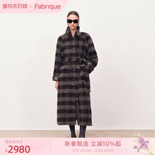 Fabrique黑巧慕斯圈圈羊毛长款复古大衣2025年新款毛呢外套高级感