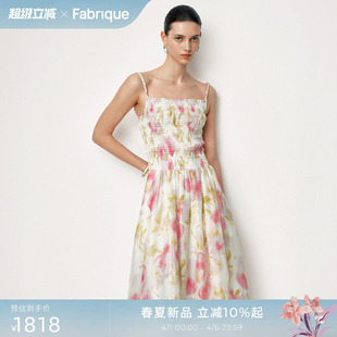 吊带连衣裙25夏 Fabrique梦境花园桑蚕丝亚麻弹力抹胸印花无袖