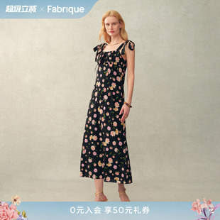 Fabrique 连衣裙2026年夏季 新品 手绘芍药印花桑蚕丝系带收腰法式