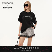 Wang Vera 经典 黑宽松版 T恤 Fabrique 型闪亮徽标棉质短袖