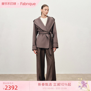 Fabrique羊毛骆驼绒双面呢短款大衣2025年新款连帽毛呢外套女