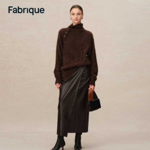 新品 Fabrique深巧棕棕牦牛絨牛毛混紡高領(lǐng)針織套頭毛衣女冬季