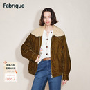 新品 Fabrique 琥珀金棕双色植绒牛仔毛领夹克棉服外套2025年冬季