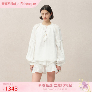 Fabrique白月光法式纯棉刺绣衬衫短裙度假套装女2025新款早秋上衣