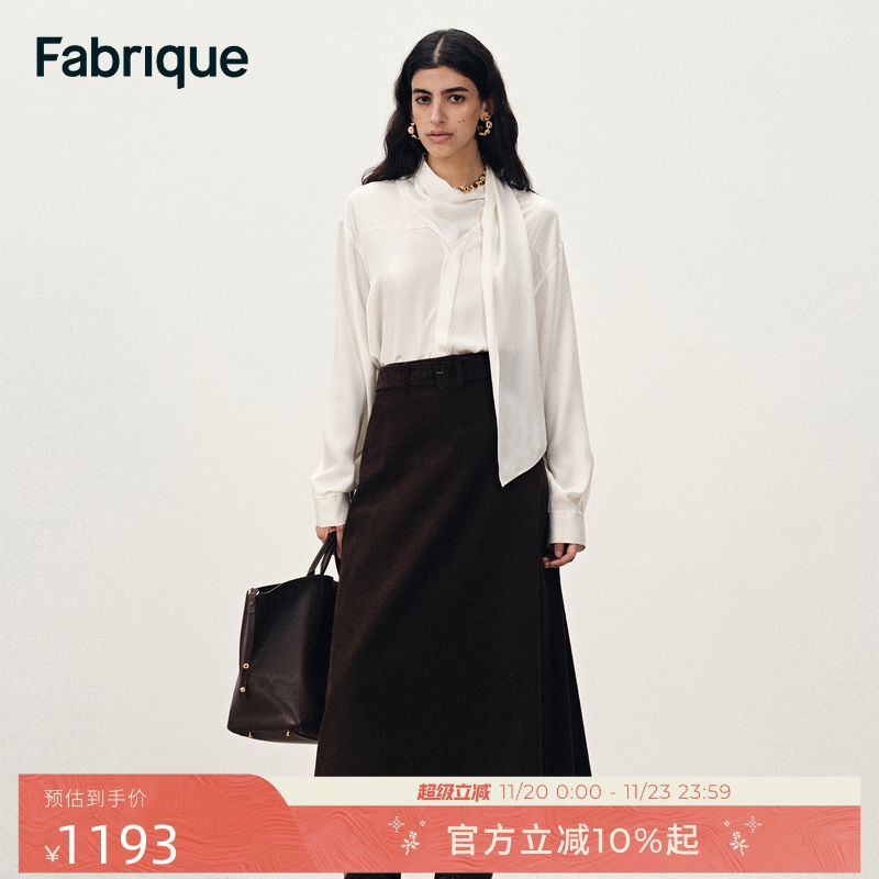 Fabrique珍珠白桑蚕丝飘带领法式衬衫2025年秋季新品