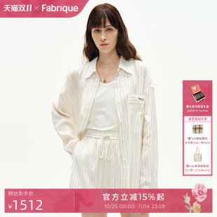 2025年廓形宽松长袖 Fabrique 套装 短裤 休闲上衣女 细条纹亚麻衬衫