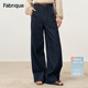 Fabrique主角丹宁深蓝原色仿麂皮绒镶边阔腿牛仔裤 2026年早春新品