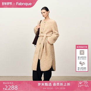 Fabrique 米色绵羊毛游牧风圆领配腰带长款泰迪大衣2025年冬季新