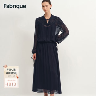 Fabrique 连身裙长裙 午夜蓝针织蕾丝薄纱通勤连衣裙2025年夏新品