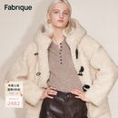 Fabrique香草绵羊毛泰迪绒感学院风连帽环保皮草外套 秀场同款