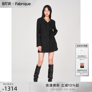 千金风裙子女 V领花呢连衣裙春秋新款 Fabrique 大师花呢