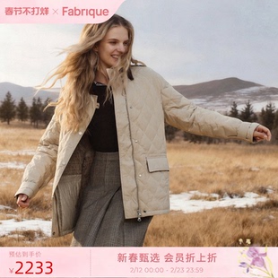 【秀场同款】Fabrique米杏色/黑色轻薄宽松翻领菱格羽绒服外套女