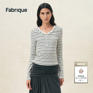 Fabrique ESSENTIAL黑白细条纹莱赛尔长袖T恤上衣2026年早秋新品