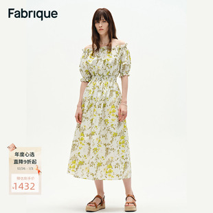 碎花裙 新品 Fabrique仲夏花园桑蚕丝棉一字肩泡泡袖 连衣裙2025夏季