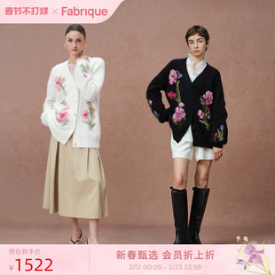 【秀场同款】Fabrique虞美人提花刺绣羊驼毛针织开衫毛衣厚外套女