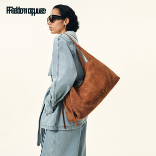 Fabrique 绒面牛皮大容量双肩带Hobo流浪包棕色女包新款手提袋