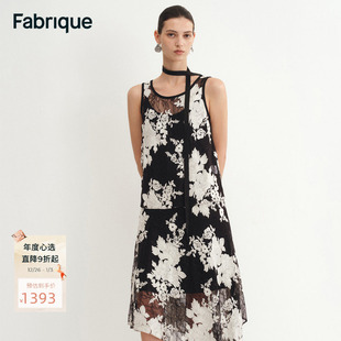 Fabrique白玫瑰蕾丝刺绣飘带不规则式 设计感两件套连衣裙2025年夏