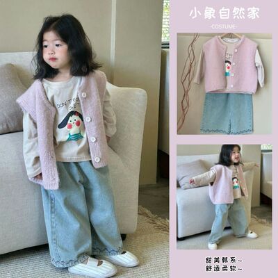 秋季女童卡通T恤针织马甲