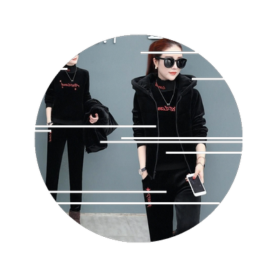 加厚卫衣套装双面绒加绒冬季女运动休闲服半高领金丝绒保暖三件套