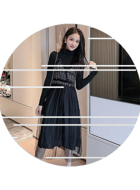 性感御姐风黑色加绒针织连衣裙子