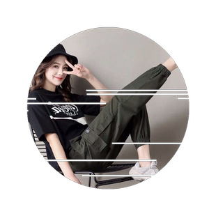 棉感工装裤女韩版学生休闲宽松高腰春秋新款百搭九分束脚哈伦裤子