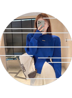 纯色套头毛衣女2026春秋新款韩版内搭针织衫设计感开叉收腰打底衫