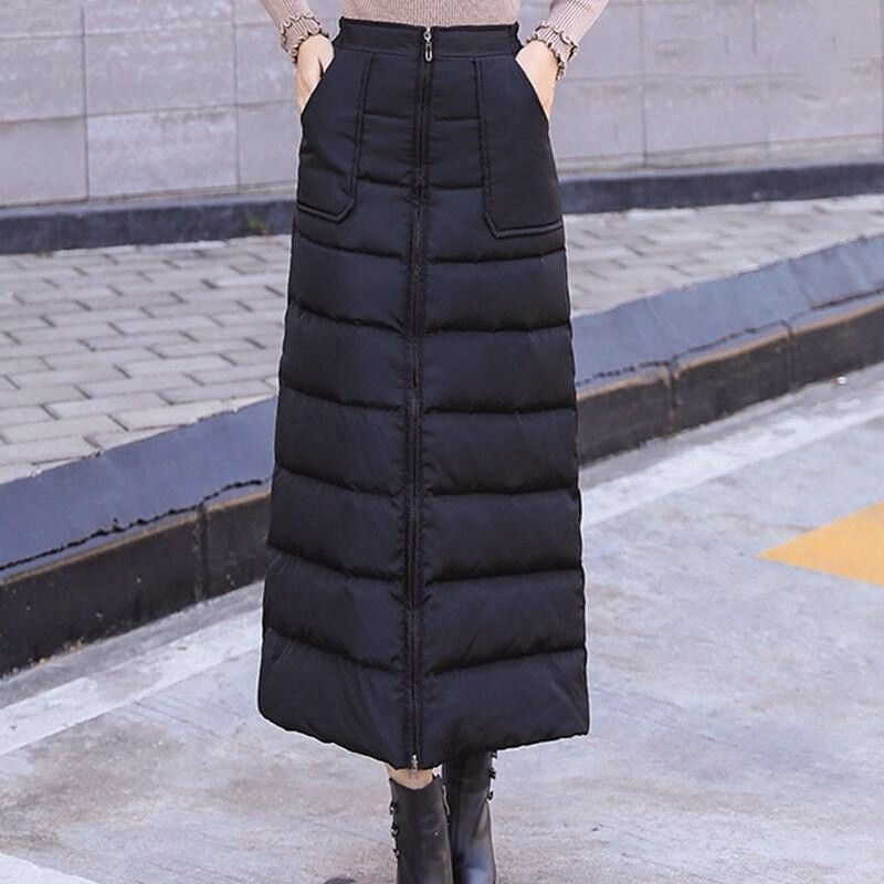 羽绒棉半身裙中长款冬长裙冬天冬裙裙女外穿秋加厚裙子冬新款冬季