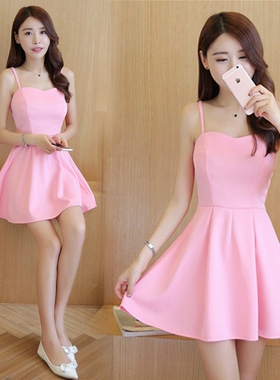 春夏韩版显瘦性感夜店吊带连衣裙百搭高腰背心裙大码A裙打底裙新