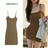 性感小个子黑色紧身连衣裙女春秋辣妹内搭灰色短裙包臀裙吊带裙子