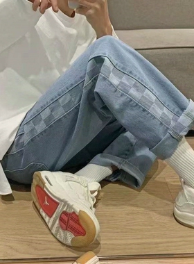 胖mm大码女装2026春秋新款牛仔裤女直筒宽松阔腿高腰显瘦蓝色chic
