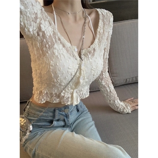 薄款 外套夏季 防晒百搭蕾丝夏装 开衫 上衣白色披肩镂空气质 短款 长袖
