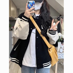 夹克潮 宽松复古炸街薄款 美式 街头vintage棒球服外套女春秋韩版