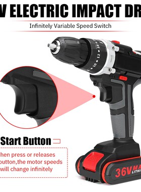 Professional 36V Electric Impact Cordless Drill 1/2 Recharge