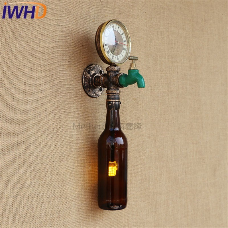 Retro Loft Style Bottle Faucet Water Pipe LED Wall Lamp Scon