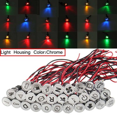8mm Metal LED Dash Panel Warning Pilot Indicator Light 12-36