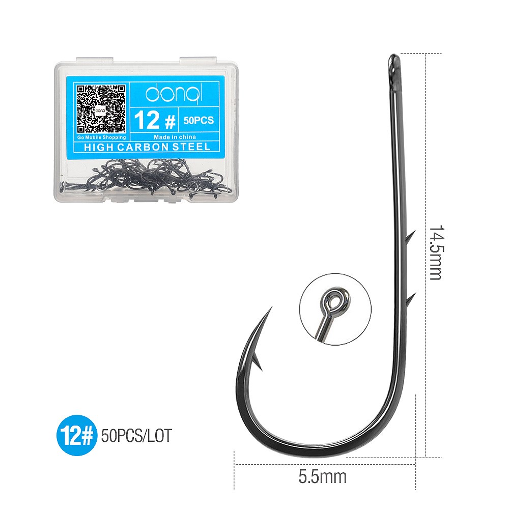 DONQL 50pcs Barbed Fishing Hooks Sea Worm Carp Single Circle