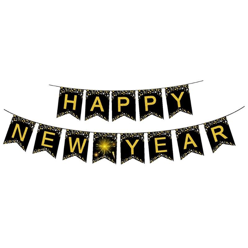 happy new year banner for nye decorations 2021 - gold shiny