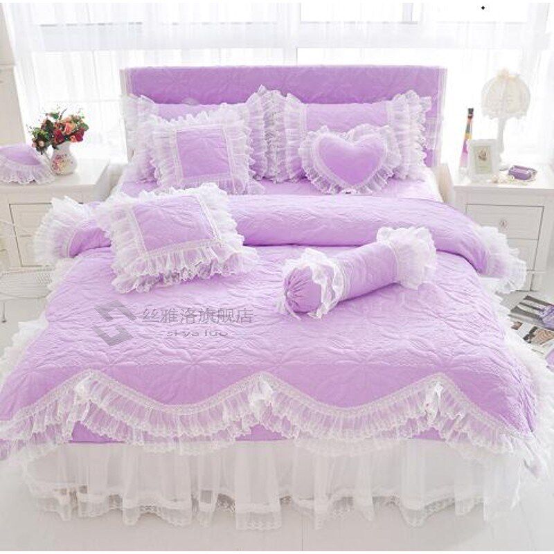 Cotton Thick Quilted lace Bedding set King queen Twin si