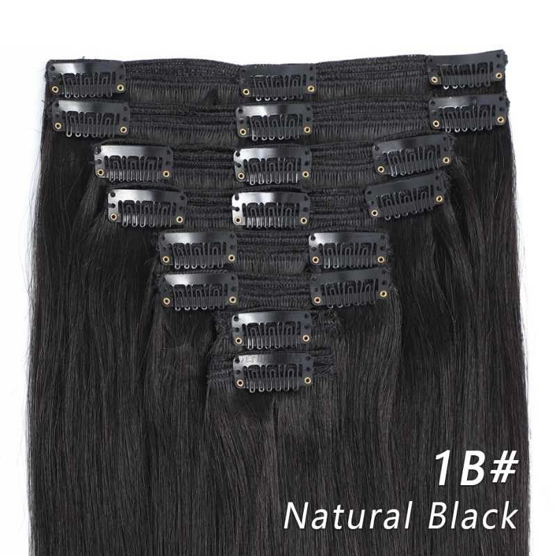 in Human Hair Extensions  ins Straight Hair Full Head 8pc Bl