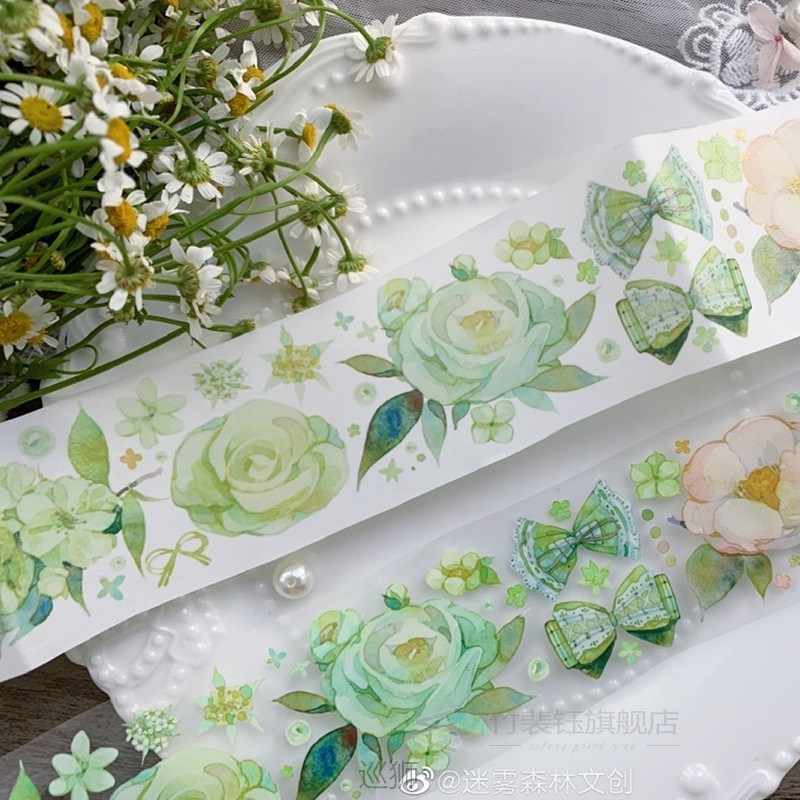 1 Loop 5cm X 100cm Forest Green Floral Washi Tape Sample New