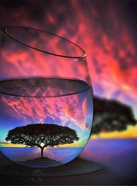 Glass Tumbler Full Square/Round Stones Scenery Diamond Embro