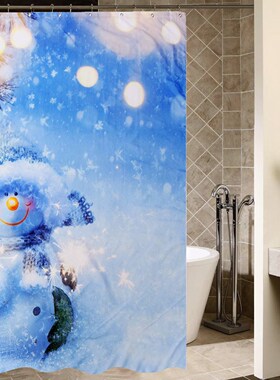 New Year 3D Snowman Pattern Waterproof Shower Curtain with 1